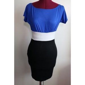 Black blue and white body con dress